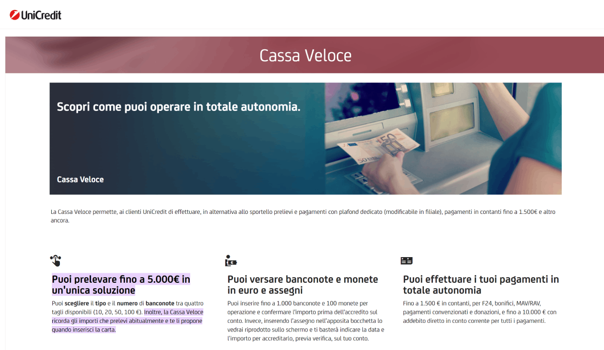 unicredit cassa veloce 5000 euro