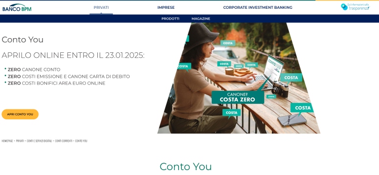 Cosa offre conto You Banco BPM