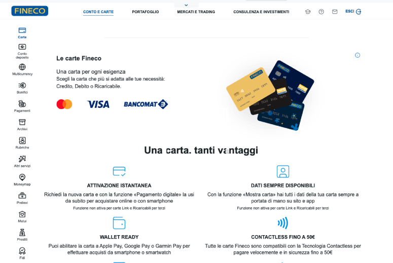 Richiesta carte di credito Fineco